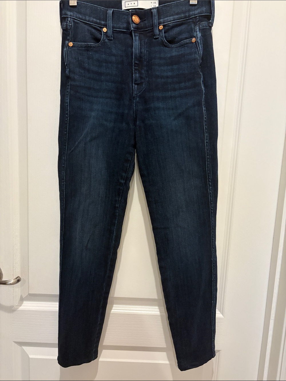 AYR The Riser Dark Indigo High-Rise Skinny Stretch Jeans 25